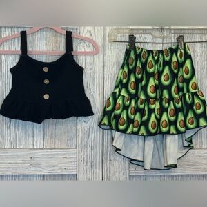 Kids' Avocado Print Skirt and Black Top Set